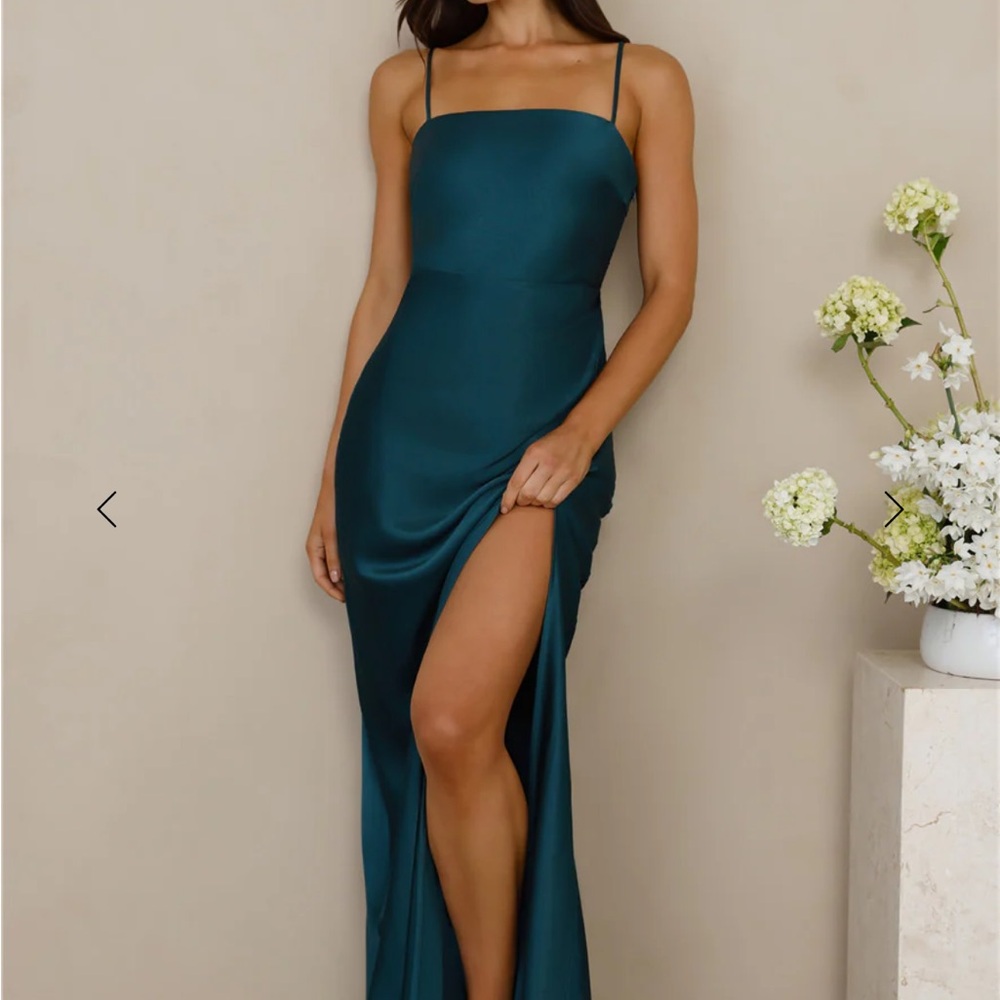 Hello Molly Satin Maxi Dress Teal - Picture 3 of 9